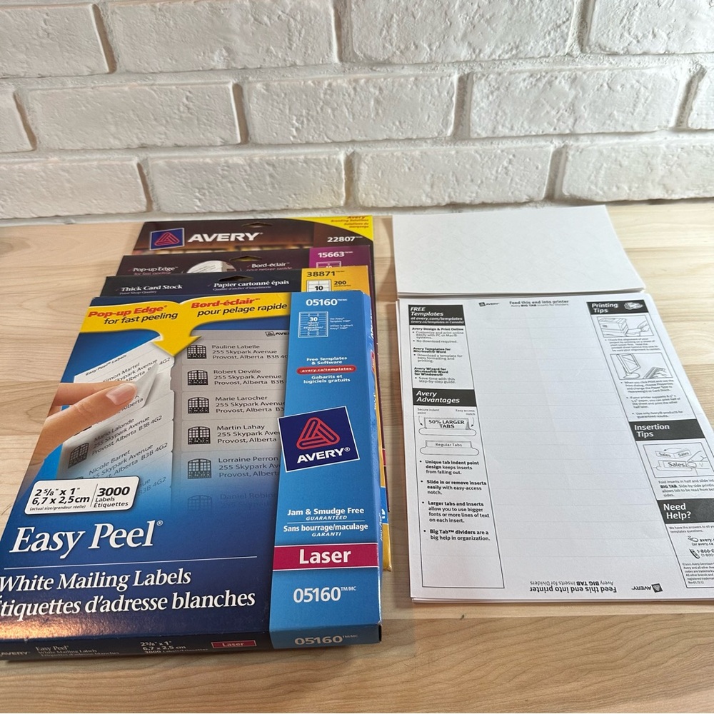 Avery labels assorted partial packages